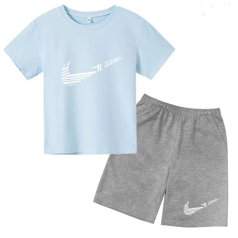 Children Clothes T-shirt Fashion Short-Sleeved+Shorts Summer Boy Girl Toddler 3-12Years Casual Sports Brand Jogging O-collar Set