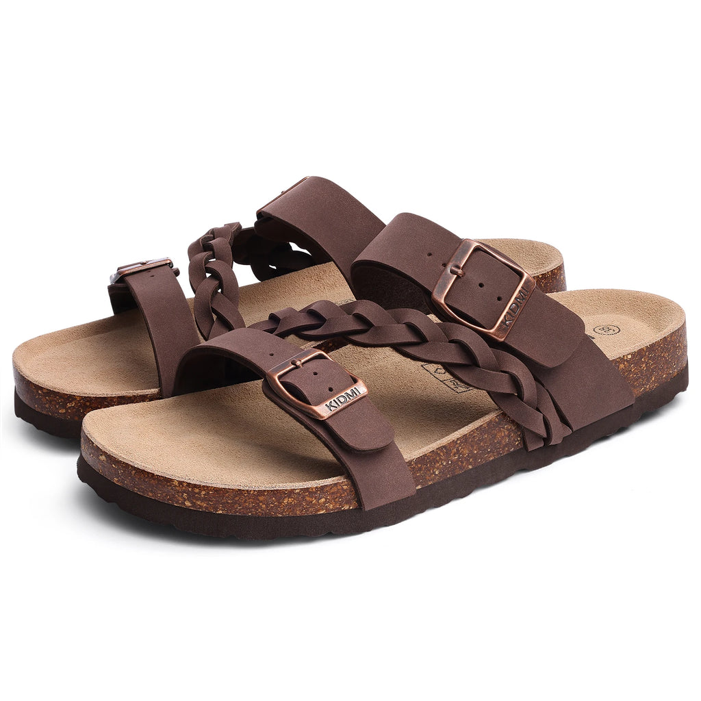 Shevalues Leisure Women's Cork Footbed Sandals With Arch Support Slip-On Brand Lady Sandals With Double Buckle Summer New Sandal