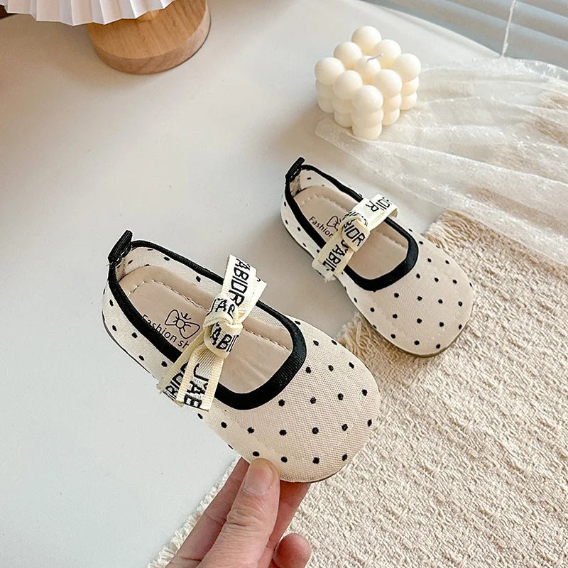 Girls'  Casual Shoes, Polka Dot Mesh Princess Cute Bow Spring Summer 2026 Suitable Toddlers, Medium Large Children Wedding Party