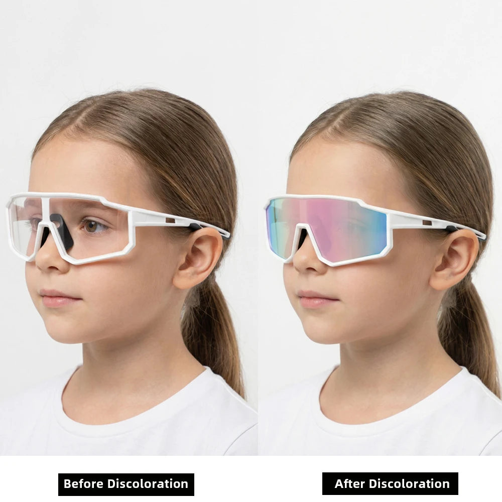 Flexible Ultra-Light Kids Sports Sunglasses TPEE Frame Photochromic UV400 Protection Goggle Cycling Running Outdoor Activities