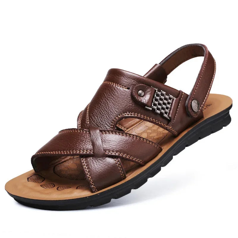 Men Leather Sandals 2026 New Summer Classic Men Shoes Slippers Soft Sandals Men Roman Comfortable Walking Footwear Big Size 48