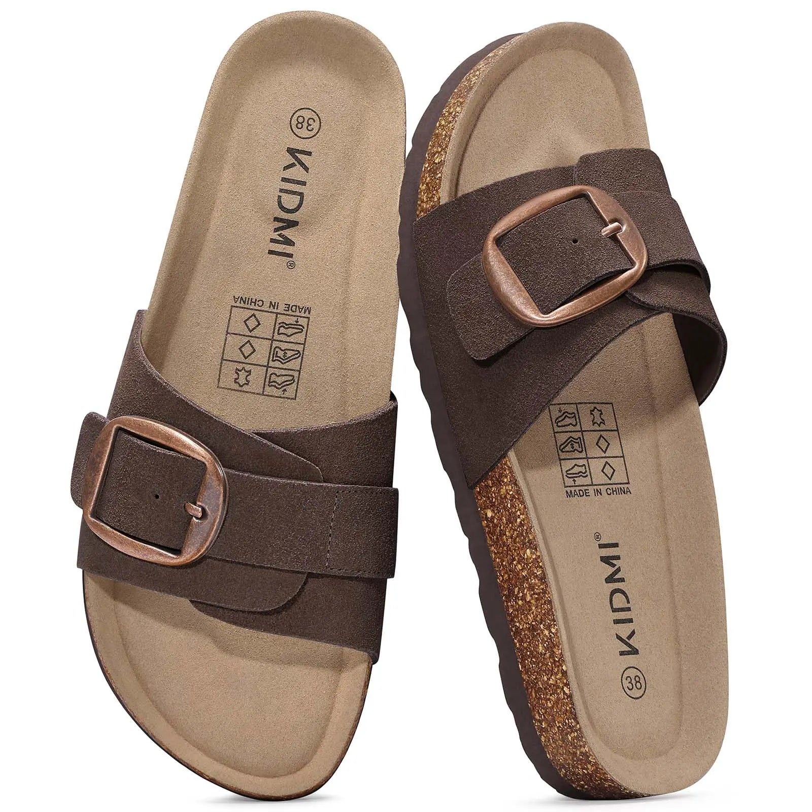 Bebealy Women's Suede Cork Sandals with Arch Support Soft Cork Footbed Slippers Summer Beach Slides Lady Genuine Clogs Slippers