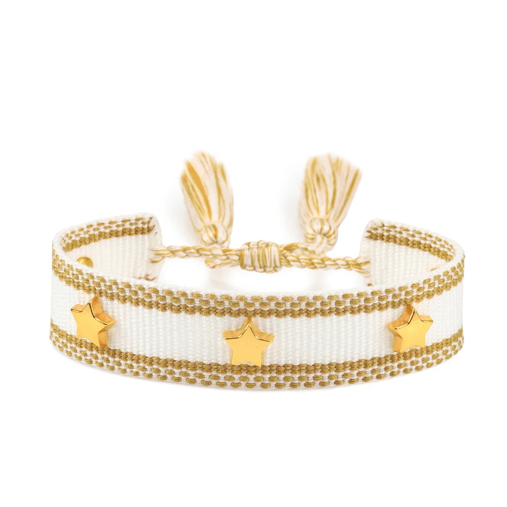 Vintage Friendship Bracelets STARS | MOON Bracelets Adjustable Woven Arm Stacked Jewelry