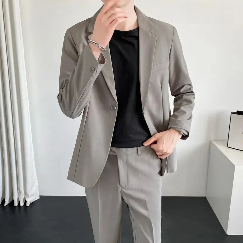 Loose Handsome Summer Suit Jacket Slimming Business Professional Formal Trendy Fashion Set for Men Casual Chic Outfit