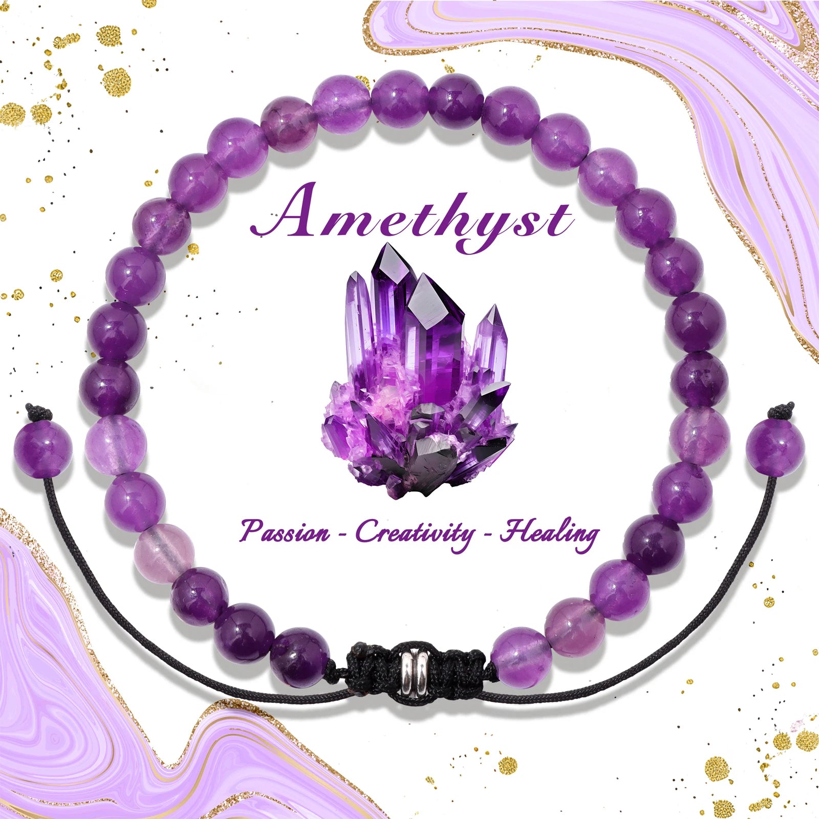 4/6/8mm Natural Black Tourmaline Stone Beads Bracelet Healing Energy Bracelets Adjustable Rope Braided Bracelet with Card Gifts