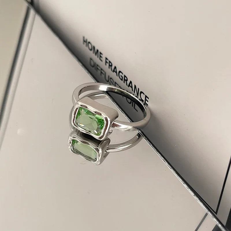VENTFILLE 925 Sterling Silve Green Crystal Geometry Ring Square Retro Sweet Jewelry Birthday Gift Dropshipping