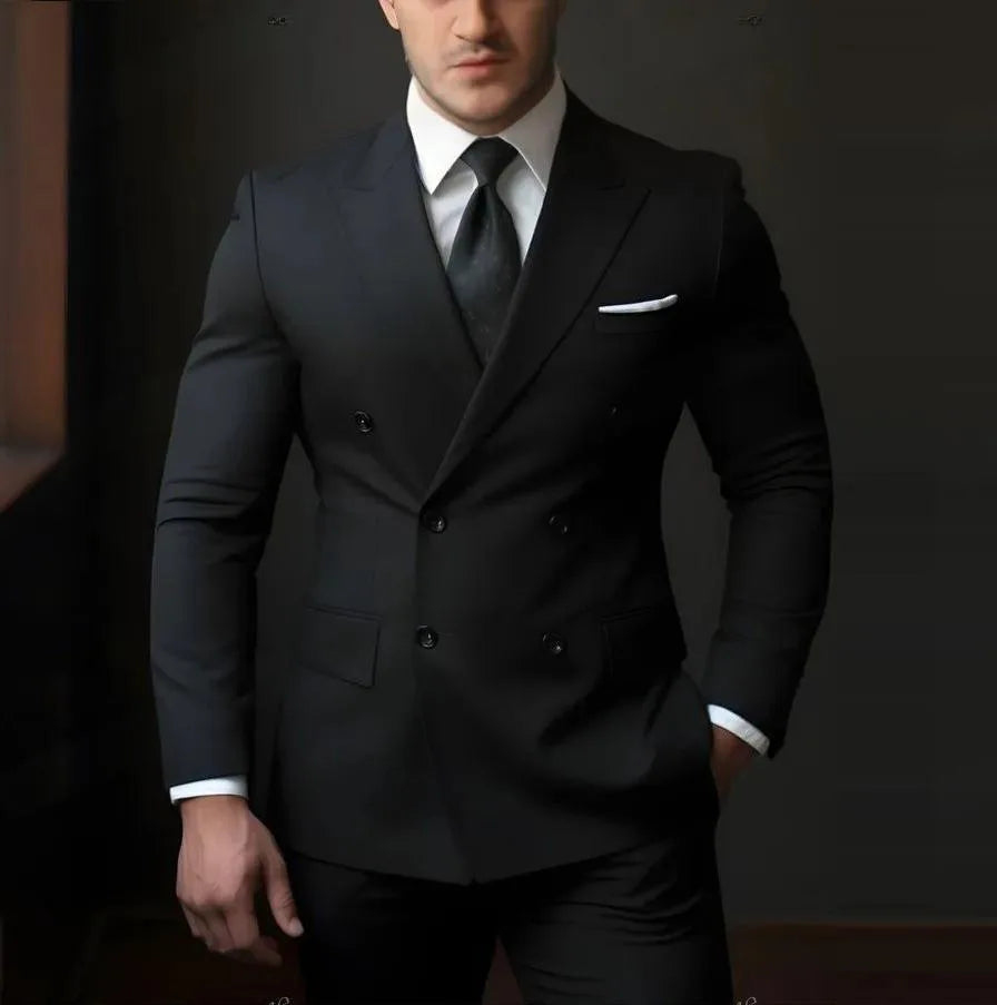 Casual British Style Two-Piece Suit Wedding Groomsmen Hosts Formal Dress Men's Fashion Urban Summer Single Button Pure Color