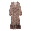 2025 Spring New Product Women's Stacked Decorative Printed V-neck Midi Dress Fashion Retro Pattern Printed Skirt