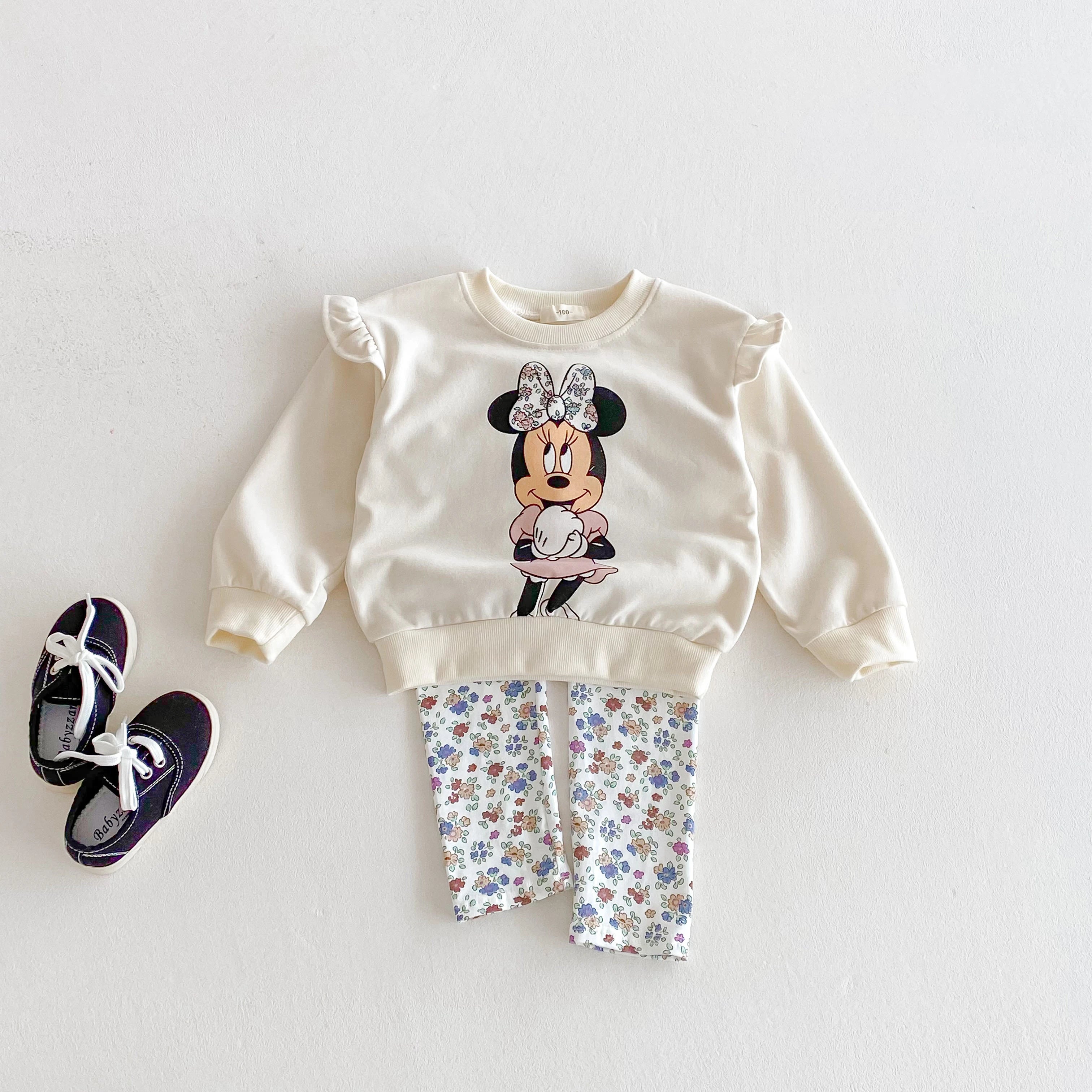 Autumn Winter Girl Sweatshirt Hoodies Clothing Set Mickey Mouse Top + Pants Kids Girl Children Girl Child Bottom Top Suit
