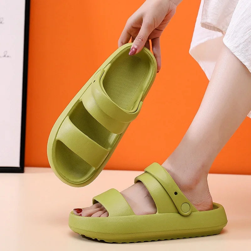 Smile Pop Summer Women Home Slippers With Snaps Outdoor Breathable Casual Sandals Women Non-slip Platform Beach Shoes Women