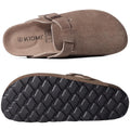 Shevalues Women Cow Suede Clogs With Adjustable Buckle Cork Leather Mules Comfortable Slip on Women Slippers Outdoor Cork Clogs
