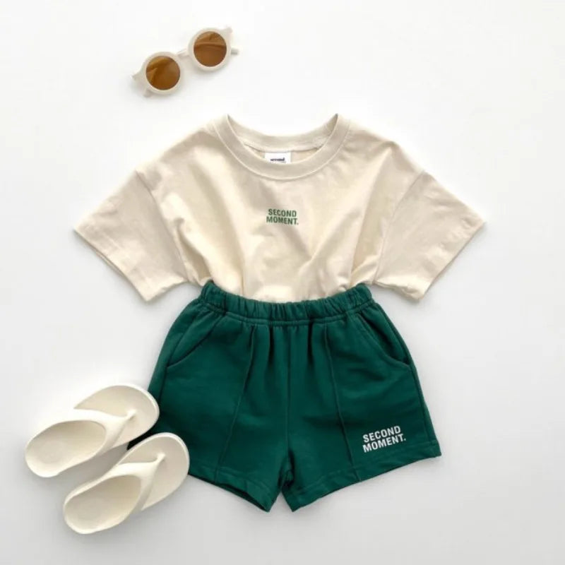 Summer Kids Clothes Set T-Shirt+Shorts Casual Outdoor Letters Print Suit Cotton Soft Breathable Two-Piece Kid Casual Tracksuits