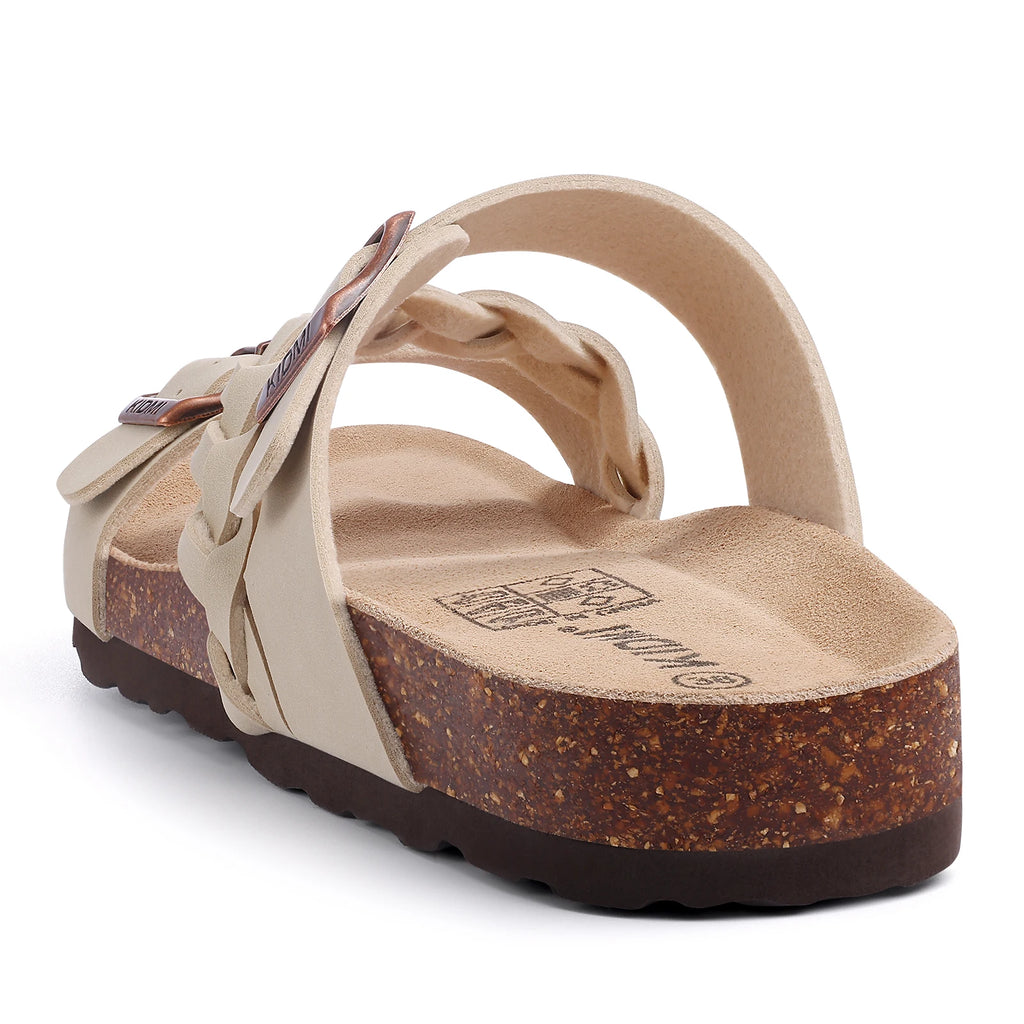 Shevalues Leisure Women's Cork Footbed Sandals With Arch Support Slip-On Brand Lady Sandals With Double Buckle Summer New Sandal