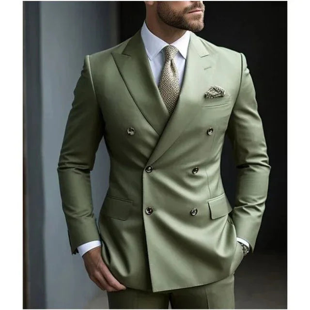 Casual British Style Two-Piece Suit Wedding Groomsmen Hosts Formal Dress Men's Fashion Urban Summer Single Button Pure Color