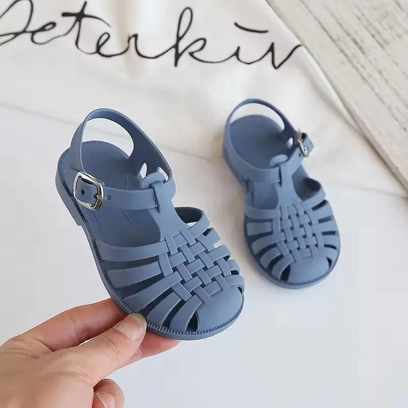 Girl Child Beach Shoes for Sea Summer Girls Gladiator Sandals Soft Non-slip Princess Jelly Shoes Flat Retro Roman Flip-flops