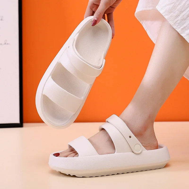Smile Pop Summer Women Home Slippers With Snaps Outdoor Breathable Casual Sandals Women Non-slip Platform Beach Shoes Women