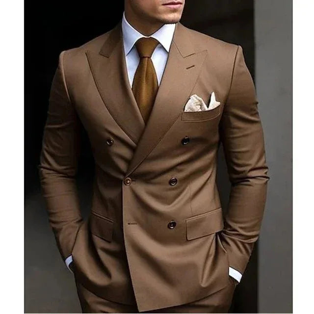 Casual British Style Two-Piece Suit Wedding Groomsmen Hosts Formal Dress Men's Fashion Urban Summer Single Button Pure Color
