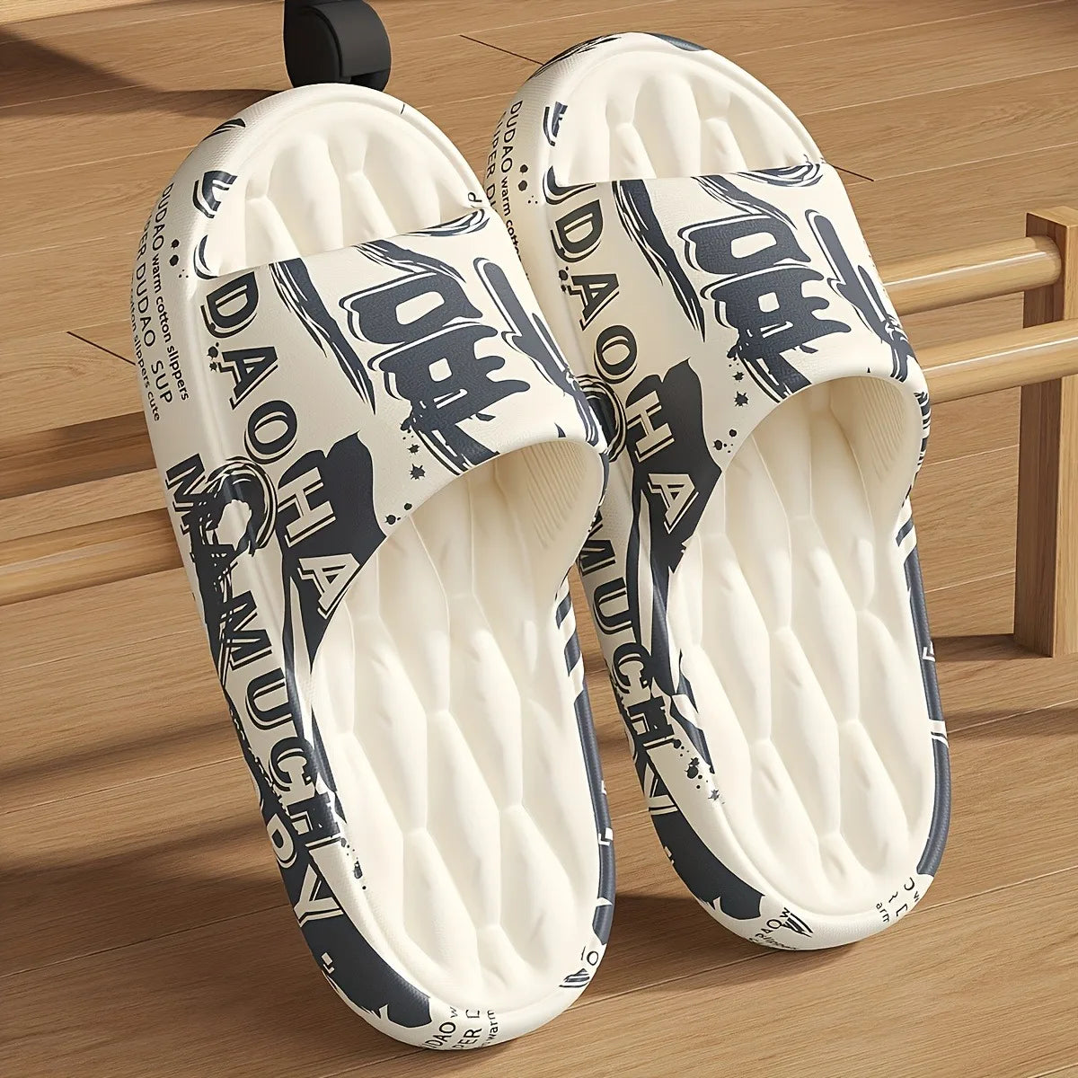 Trendy EVA Graffiti Slides for Men and Women Soft Comfortable Black White Design Playful Patterns Casual Home Outdoor Wear