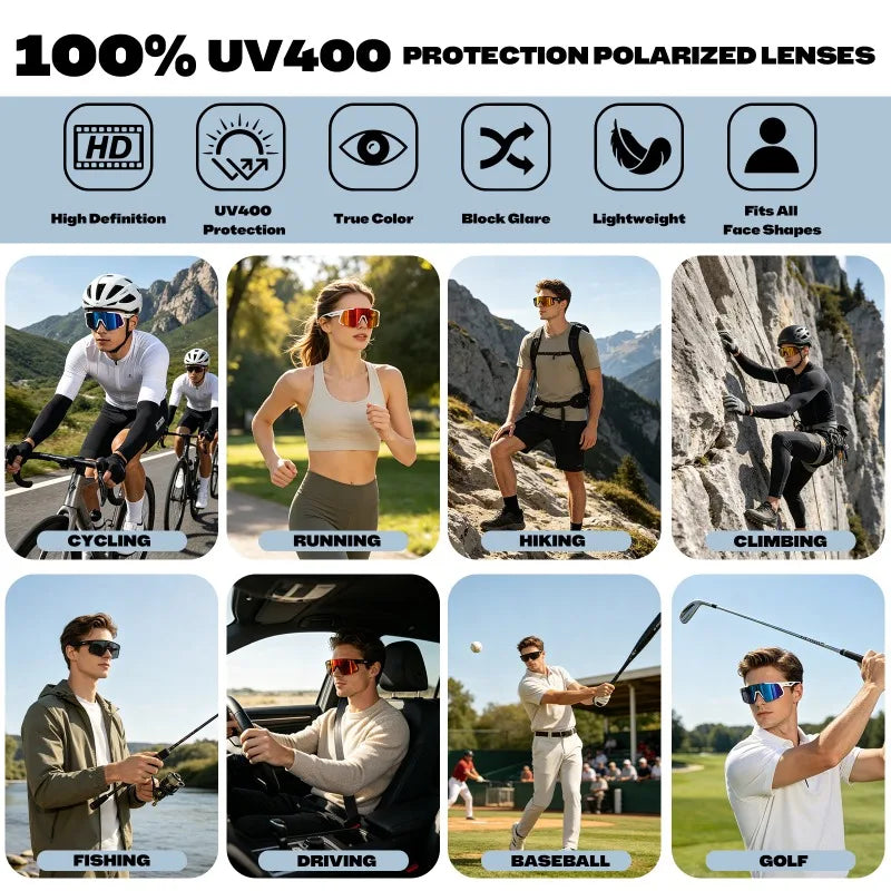 BUCKLOS Polarized Cycling Glasses UV400 Outdoor Sports Sunglasses Men Women MTB Cycling Goggles Road Bike Eyewear