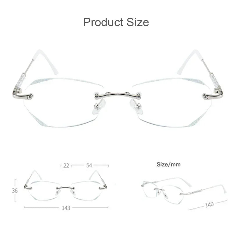 Luxury Frameless HD Lens Anti Blue Light Blocking Reading Glasses Vintage Style Ultra-lightweight and High-end Eyewear for Women