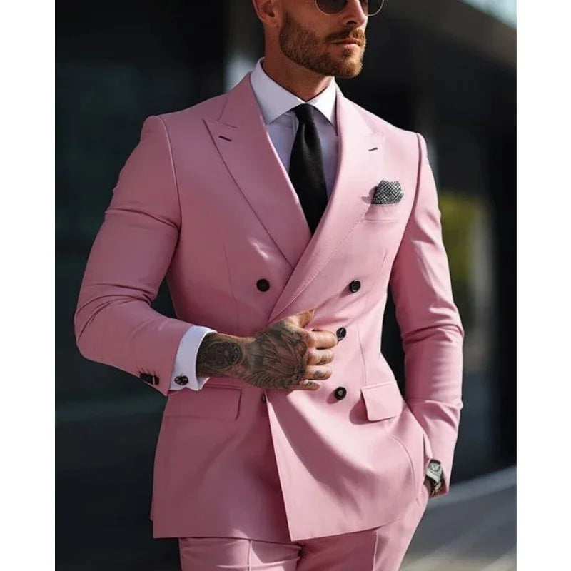 Casual British Style Two-Piece Suit Wedding Groomsmen Hosts Formal Dress Men's Fashion Urban Summer Single Button Pure Color