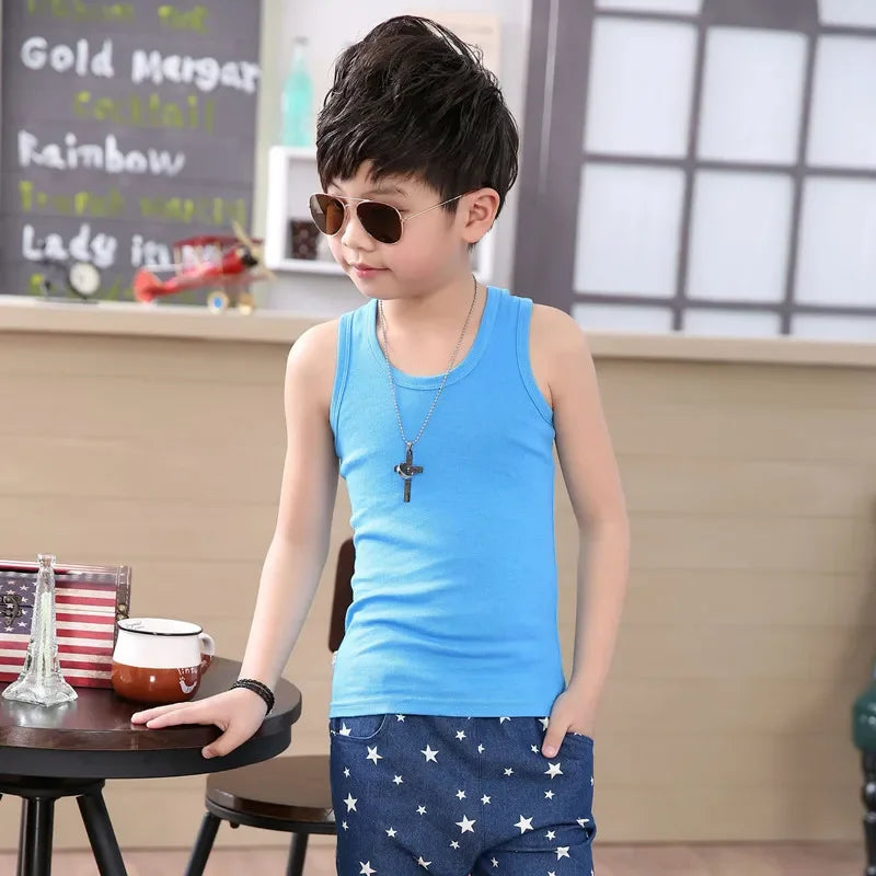 Kids Girls Summer Casual Vest Outfit Children Baby Boy Girl Sleeveless Tops Cotton Solid Color T-shirt Tees Toddler Top  Outfits