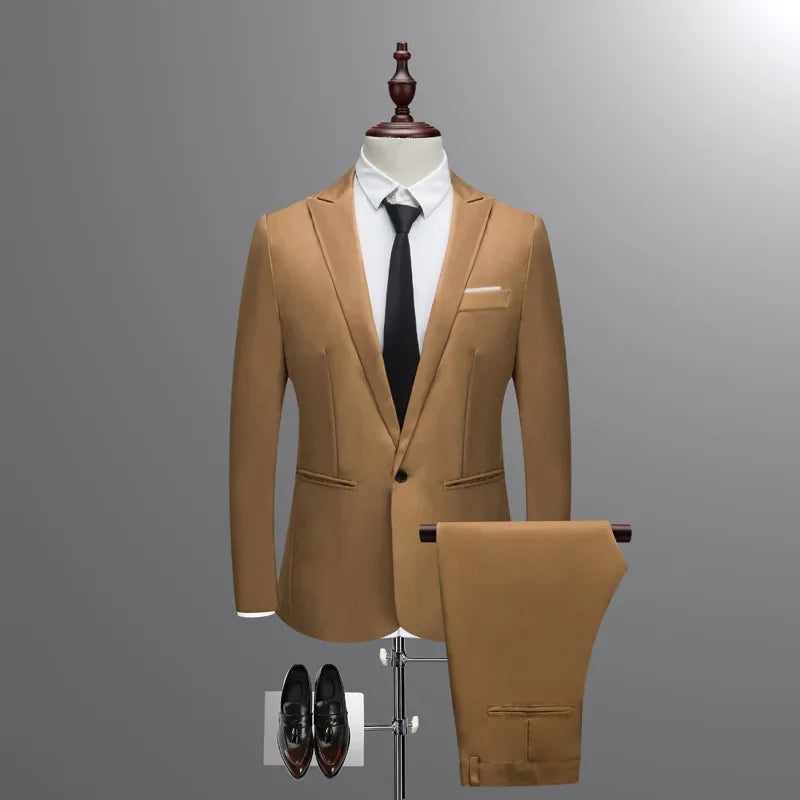 Men's Casual Business Suit Set Korean Style Slim Fit Two Piece Set Fashionable Autumn Winter Male Model Clothing