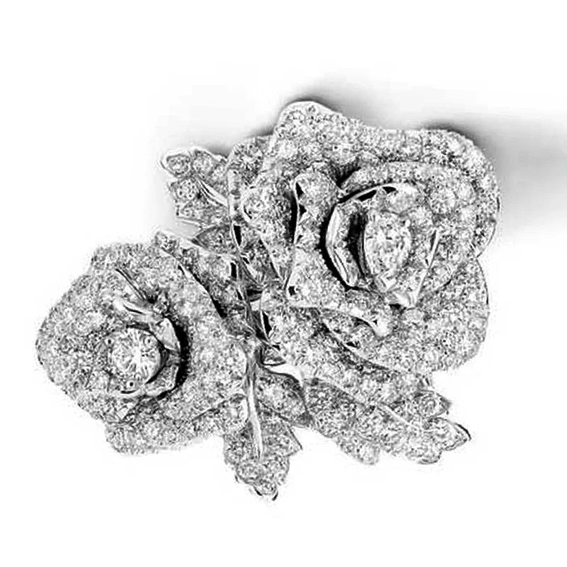 Huitan Noble Lady Party Ring Exquisite Rose Finger Jewelry for Women Exquisite Shiny Zirconia Flower Accessories for Anniversary