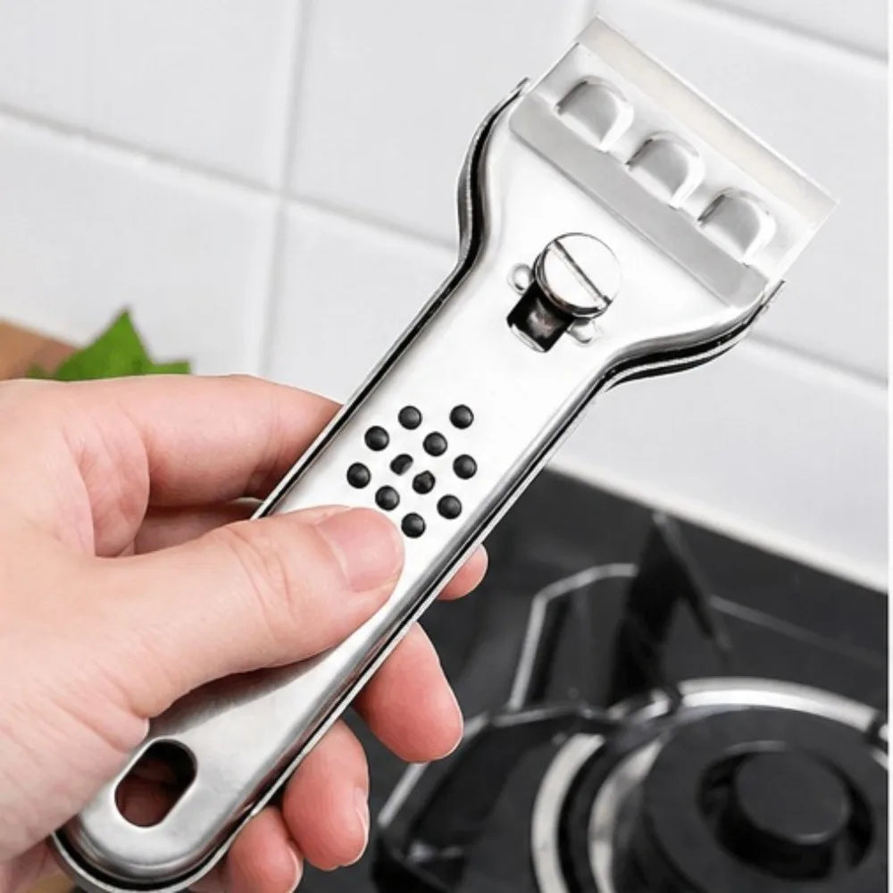 Stainless Steel Window Glass Scraper Tool with Replaceable Blades for Ceramic Hob Wall Floor Cleaning Kitchen Household Use