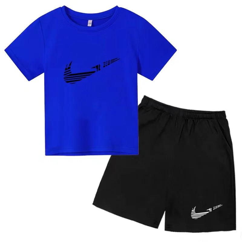 Children Clothes T-shirt Fashion Short-Sleeved+Shorts Summer Boy Girl Toddler 3-12Years Casual Sports Brand Jogging O-collar Set