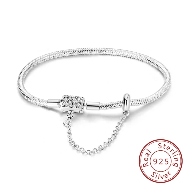 Bracelet 17-20CM Love Heart Original 925 Sterling Silver Charm Bracelet Pave Zirconia Bracelet for Women DIY Charm Jewelry Gifts