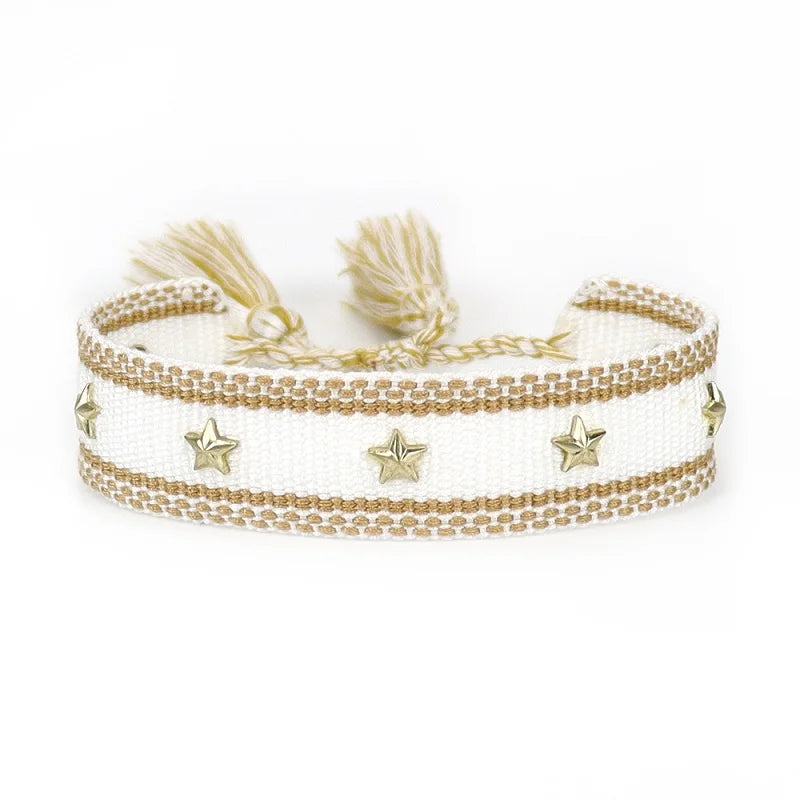 Vintage Friendship Bracelets STARS | MOON Bracelets Adjustable Woven Arm Stacked Jewelry