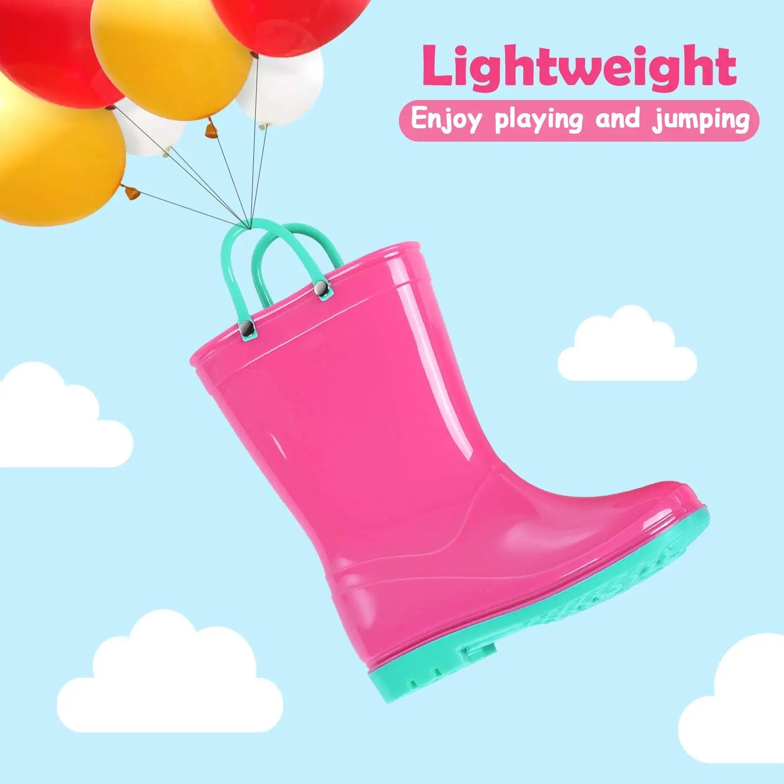 Evshine Cute Dinosaur Unicorn Unisex Rain Shoes For Girls And Boys Waterproof Non-slip Boot Toddler Kids Rain Boots With Handles