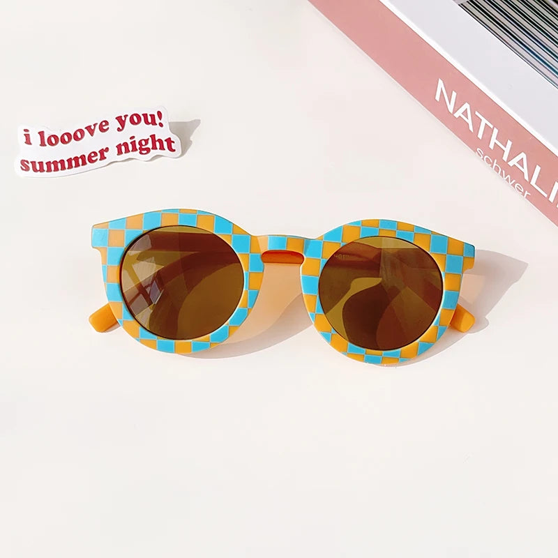 New Children Cute Checker Panel Color Round UV400 Sunglasses Baby Girls Outdoor Sun Protection Sunglasses Kid Sun Glasses