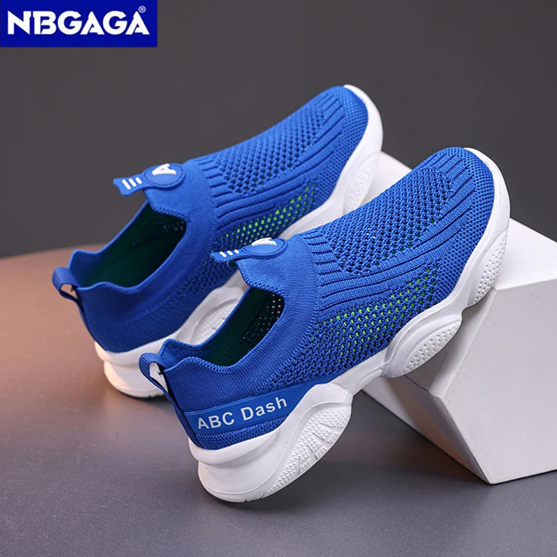 Summer Children Boys Sock Shoes Fashion Knit Breathable Lightweight Running Sports Shoes Slip-On Casual Walking Footwear