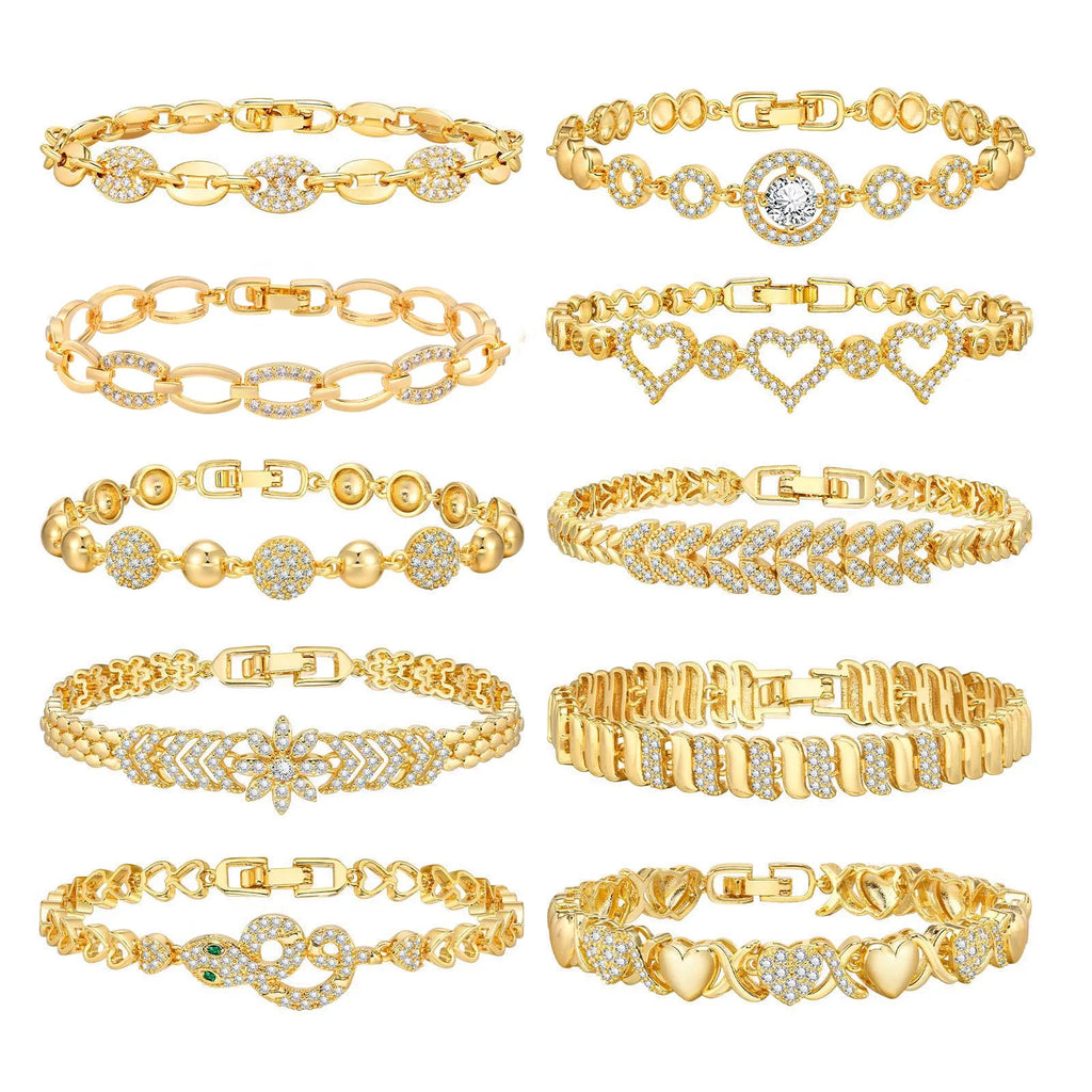 Elegant Pave Link Women's Chain Bracelets Cubic Zirconia Inlay Statement Jewelry