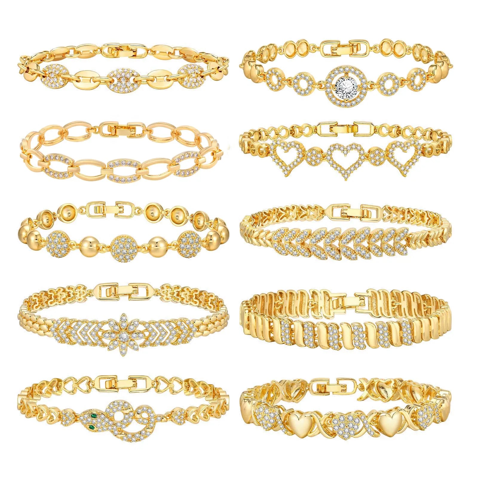 Elegant Pave Link Women's Chain Bracelets Cubic Zirconia Inlay Statement Jewelry