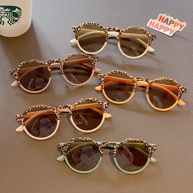 New Boys Girls Double Leopard Round Outdoor Children Sun Protection Sunglasses Kids Colors Protect Eyes Baby UV400 Sunglasses