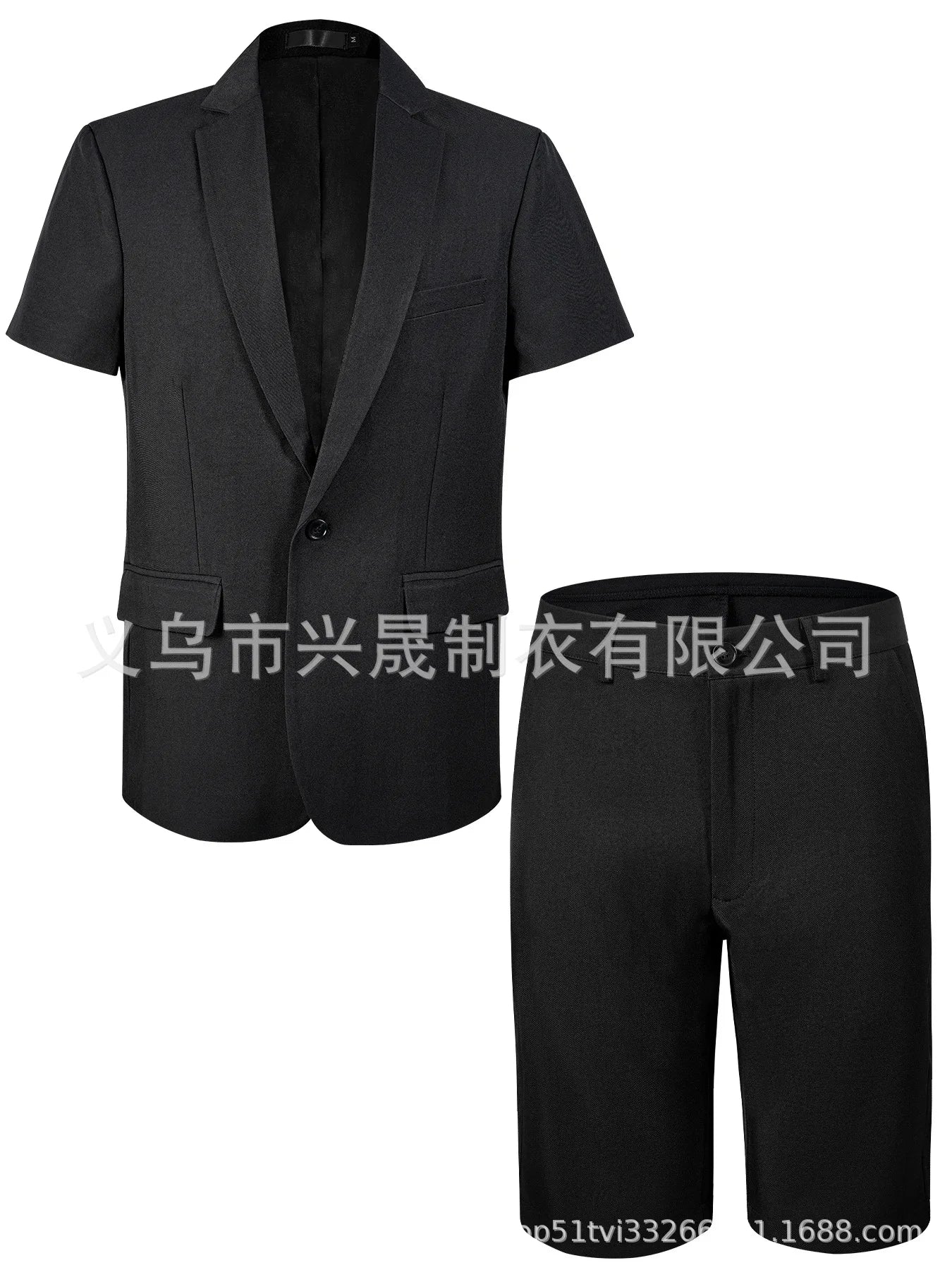 Summer Casual Short Sleeve Men's Two-Piece Suit Set Fashionable Polyester Lightweight Business Style Single Button Closure