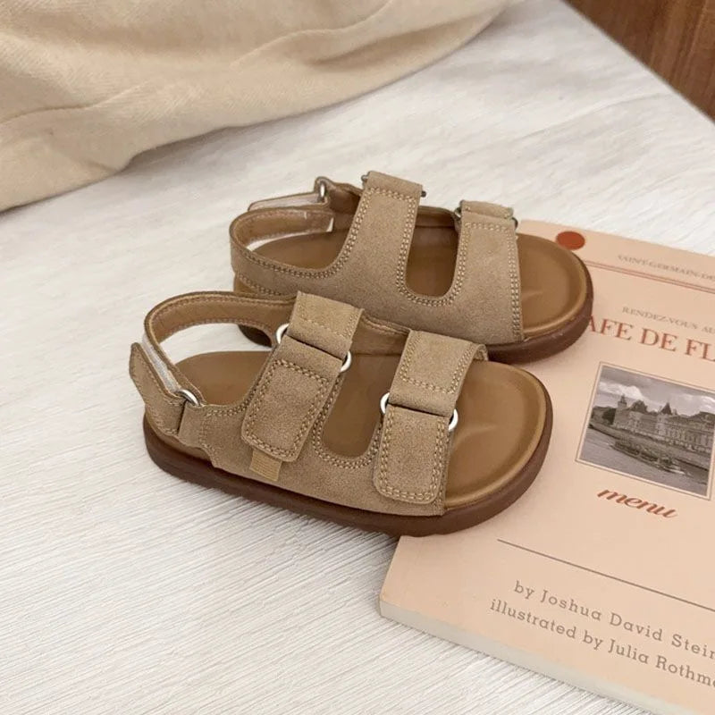 Fashion Boys Girls Sandal 2026 Summer New Fashion Simple Solid Color Children's Suede Outdoors Non-slip Open Toe Beach Sandals