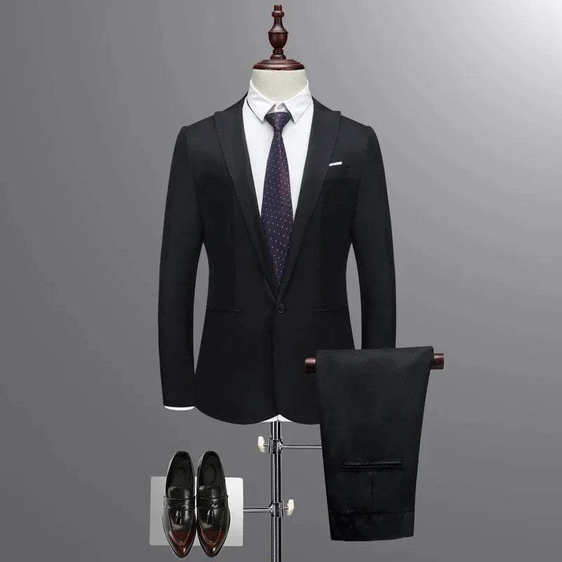 Men's Casual Business Suit Set Korean Style Slim Fit Two Piece Set Fashionable Autumn Winter Male Model Clothing