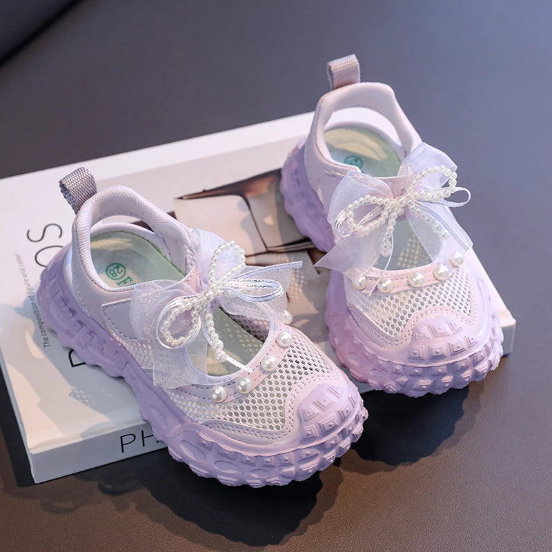 Girls' princess sandals summer 2025 new children's Baotou foreign pearl single mesh shoes for children mesh sneakers