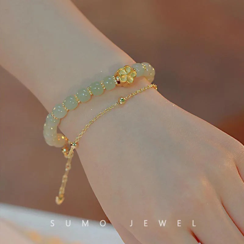 Lucky Hetian Jade Antique Bracelet Creative All-Match Auspicious Cute Female Temperamental Fashion Gifts Femme