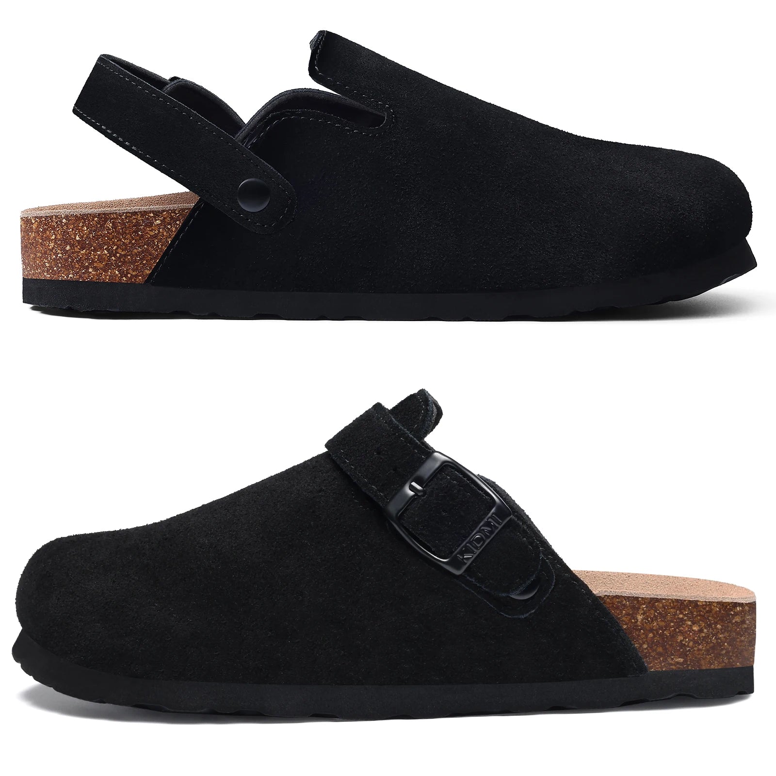 Litfun New Fashion Women's Clogs with Adjustable Strap Cork Footbed Leather Mules with Arch Support Unisex Outdoor Potato Shoes