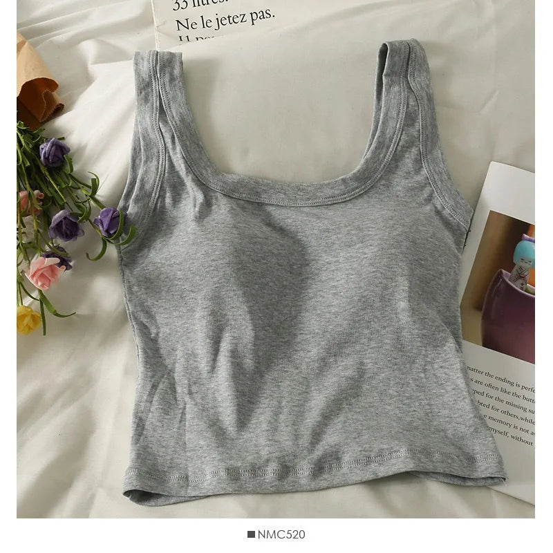 Women's Vest One-Piece No Steel Ring Cotton Chest Pad Wide Shoulder Sports Yoga Vest Underwear Black White Bra Tank Top Women