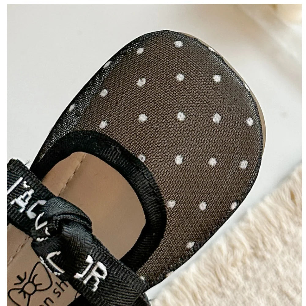 Girls'  Casual Shoes, Polka Dot Mesh Princess Cute Bow Spring Summer 2026 Suitable Toddlers, Medium Large Children Wedding Party