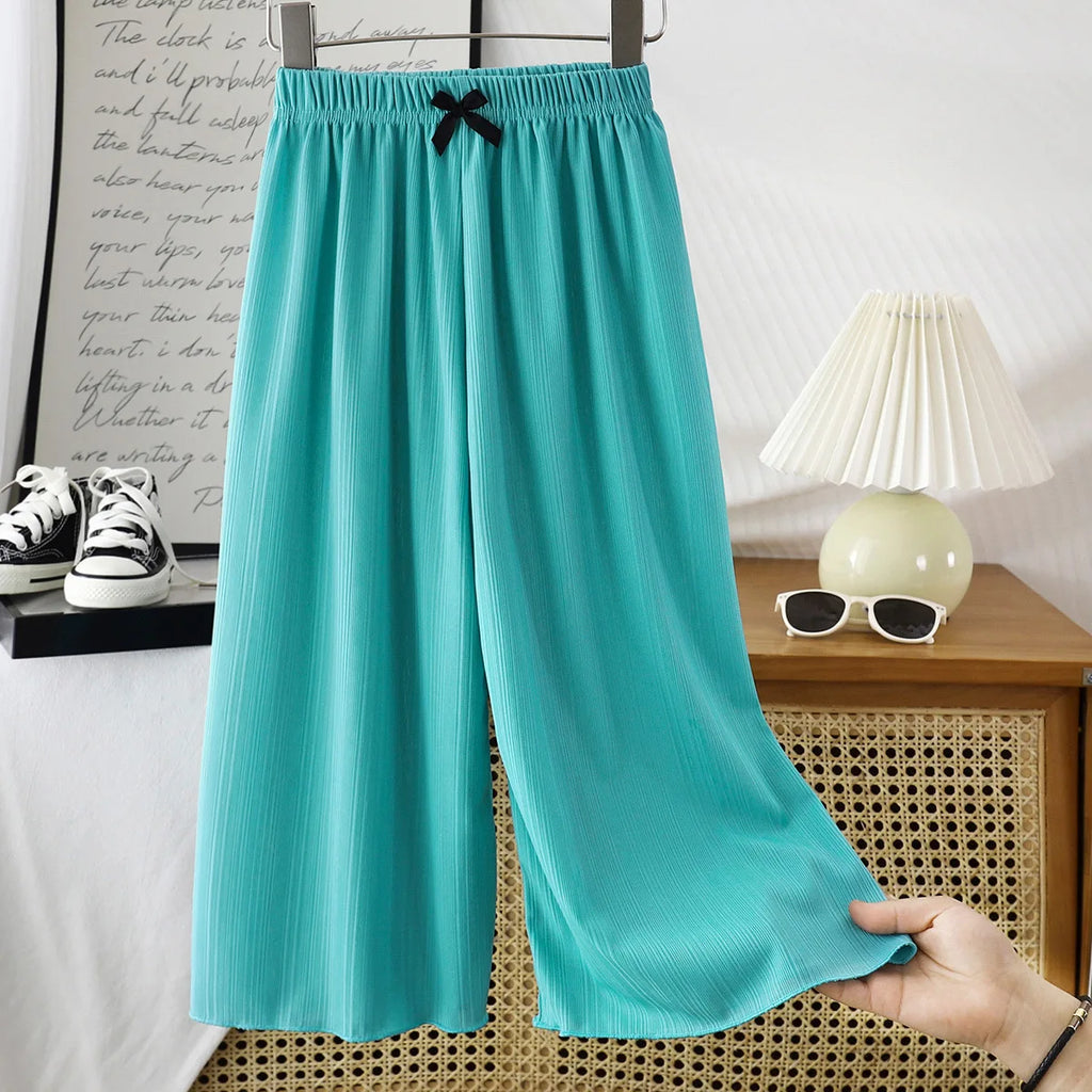 1pcs Summer Kids Wide-leg Pants Girls Children Leisure Sports Straight Pants Baby Bow Loose Trousers Student Comfortable Clothes
