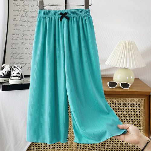 1pcs Summer Kids Wide-leg Pants Girls Children Leisure Sports Straight Pants Baby Bow Loose Trousers Student Comfortable Clothes