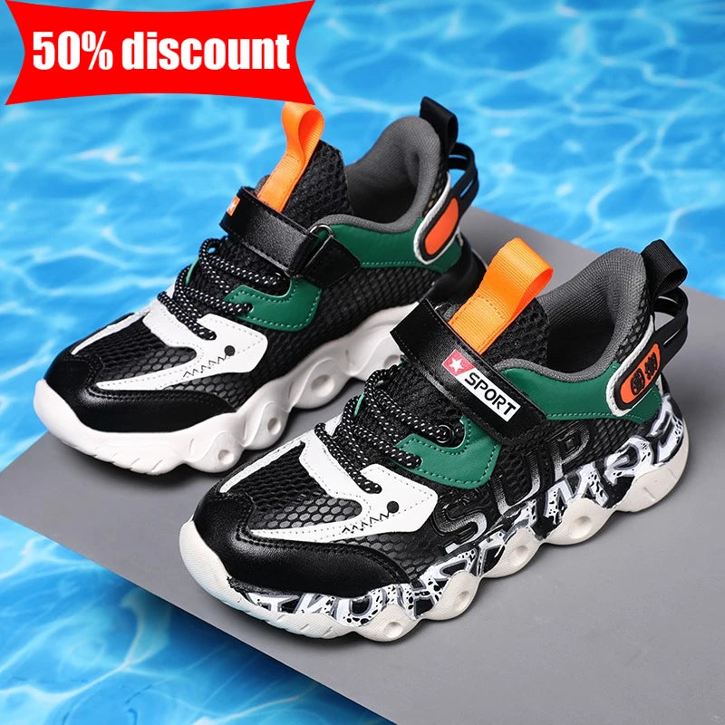 Childrens Sports Shoes Breathable Mesh Rebound Summer Campus Exercise Jogging Shoes New Boys Daily Lightweight Walking Shoes