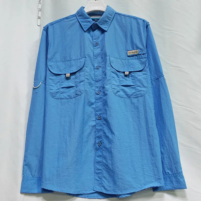 Middle aged and young men business casual Summer sun protection Shirt men Men's collar workwear shirt, workwear, pocket casual